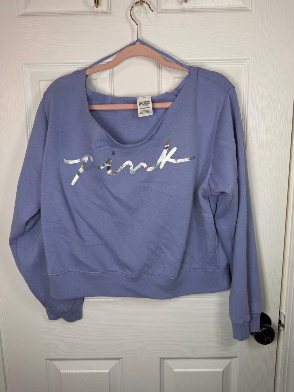 PINK Victoria's Secret Lavender Cropped Wide Neck Crewneck Sweatshirt